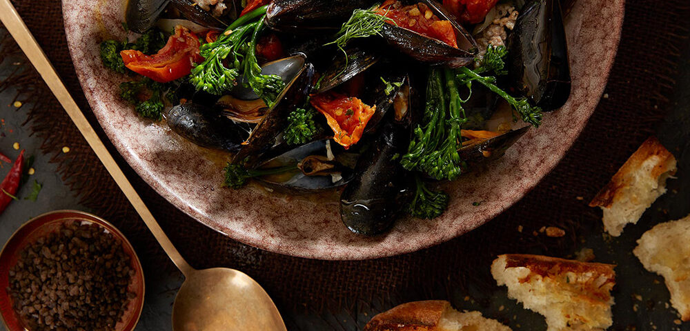 Mussels with Sausage and Broccolini