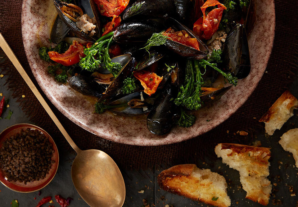 Mussels with Sausage and Broccolini
